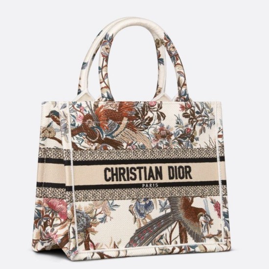 Fake Dior Small Book Tote Bag Jardin d'Hiver Embroidery White Replica Replica Dior Small Book Tote Bag Jardin d'Hiver Embroidery White