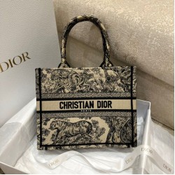 Replica Dior Small Book Tote Bag Toile de Jouy Embroidery Brown Fake Dior Small Book Tote Bag Toile de Jouy Embroidery Brown Replica