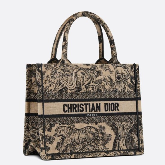 Replica Dior Small Book Tote Bag Toile de Jouy Embroidery Brown Fake Dior Small Book Tote Bag Toile de Jouy Embroidery Brown Replica
