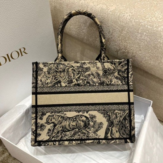 Replica Dior Small Book Tote Bag Toile de Jouy Embroidery Brown Fake Dior Small Book Tote Bag Toile de Jouy Embroidery Brown Replica