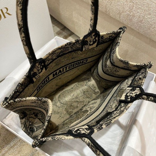 Replica Dior Small Book Tote Bag Toile de Jouy Embroidery Brown Fake Dior Small Book Tote Bag Toile de Jouy Embroidery Brown Replica