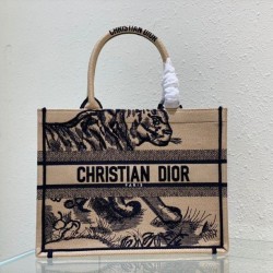 Replica Dior Medium Book Tote Bag In Macro Toile de Jouy Tiger Embroidery