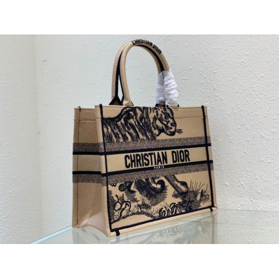 Fake Dior Medium Book Tote Bag In Macro Toile de Jouy Tiger Embroidery Replica Replica Dior Medium Book Tote Bag In Macro Toile de Jouy Tiger Embroidery