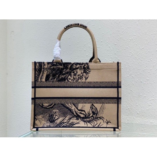 Fake Dior Medium Book Tote Bag In Macro Toile de Jouy Tiger Embroidery Replica Replica Dior Medium Book Tote Bag In Macro Toile de Jouy Tiger Embroidery