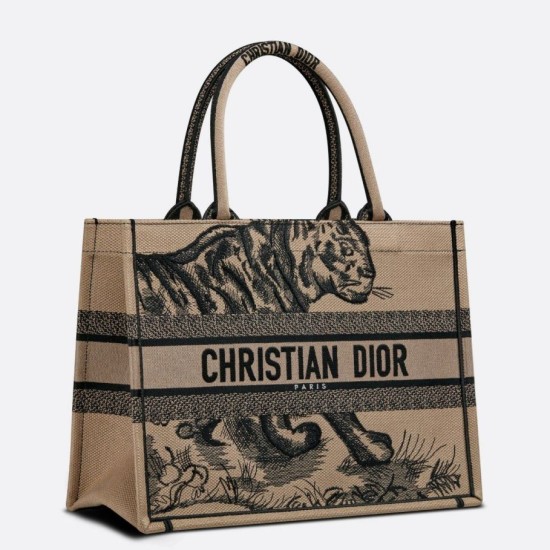 Fake Dior Medium Book Tote Bag In Macro Toile de Jouy Tiger Embroidery Replica Replica Dior Medium Book Tote Bag In Macro Toile de Jouy Tiger Embroidery