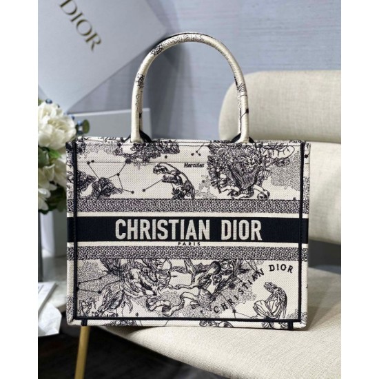 Replica Dior Medium Book Tote Bag Toile de Jouy Zodiac Embroidery White Fake Dior Medium Book Tote Bag Toile de Jouy Zodiac Embroidery White Replica