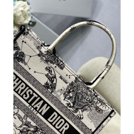 Replica Dior Medium Book Tote Bag Toile de Jouy Zodiac Embroidery White Fake Dior Medium Book Tote Bag Toile de Jouy Zodiac Embroidery White Replica