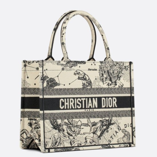 Replica Dior Medium Book Tote Bag Toile de Jouy Zodiac Embroidery White Fake Dior Medium Book Tote Bag Toile de Jouy Zodiac Embroidery White Replica