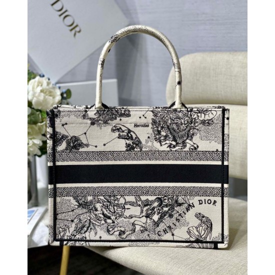Replica Dior Medium Book Tote Bag Toile de Jouy Zodiac Embroidery White Fake Dior Medium Book Tote Bag Toile de Jouy Zodiac Embroidery White Replica