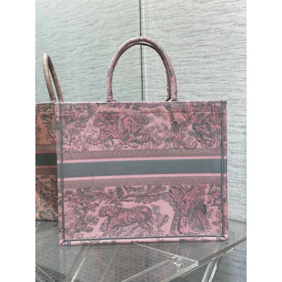 Replica Dior Large Book Tote Bag Toile de Jouy Sauvage Embroidery Pink / Gray Replica Dior Large Book Tote Bag Toile de Jouy Sauvage Embroidery Pink / Gray