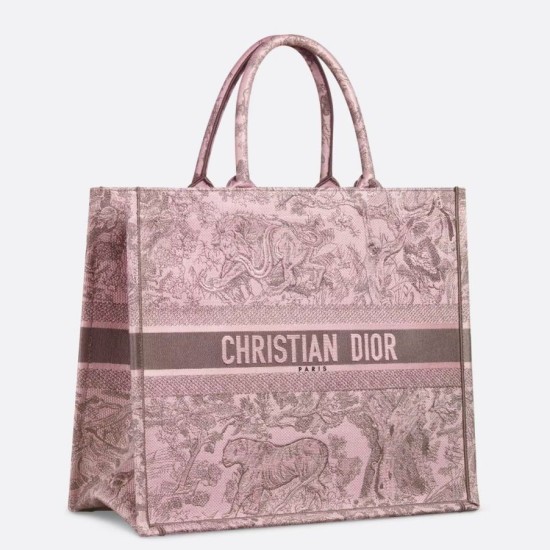 Replica Dior Large Book Tote Bag Toile de Jouy Sauvage Embroidery Pink / Gray Replica Dior Large Book Tote Bag Toile de Jouy Sauvage Embroidery Pink / Gray