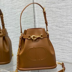Replica Dior C'est Medium Bucket Bag Saddle Calfskin Brown