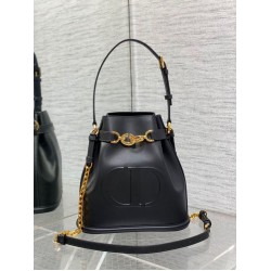 Replica Dior C'est Medium Bucket Bag Saddle Calfskin Black