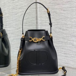 Replica Dior C'est Medium Bucket Bag Saddle Calfskin Black