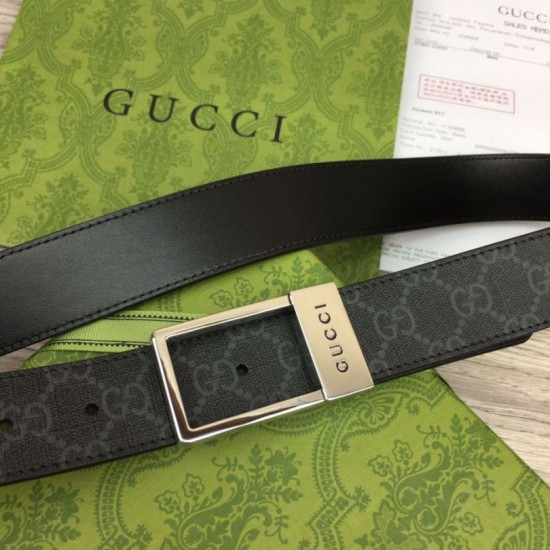 Replica Gucci GG belt with rectangular buckle 722370 35mm Black Steel