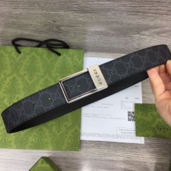 Replica Gucci GG belt with rectangular buckle 722370 35mm Black Steel