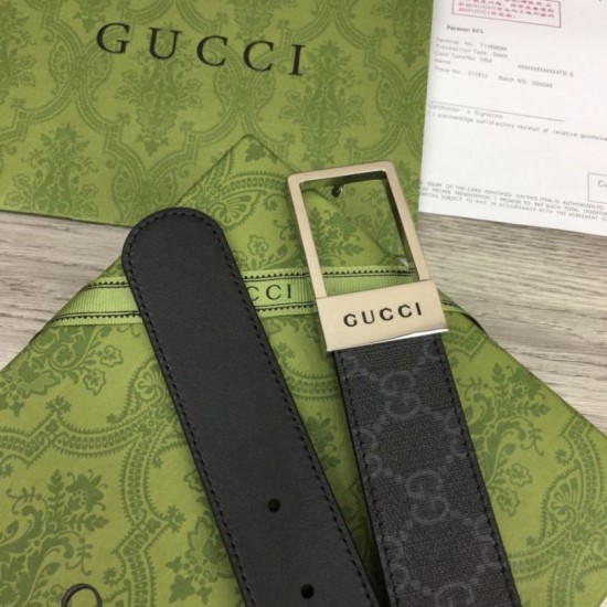 Replica Gucci GG belt with rectangular buckle 722370 35mm Black Steel