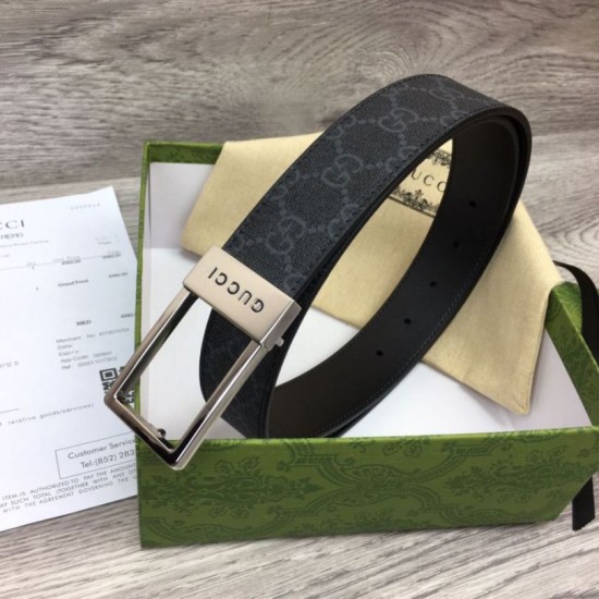 Replica Gucci GG belt with rectangular buckle 722370 35mm Black Steel