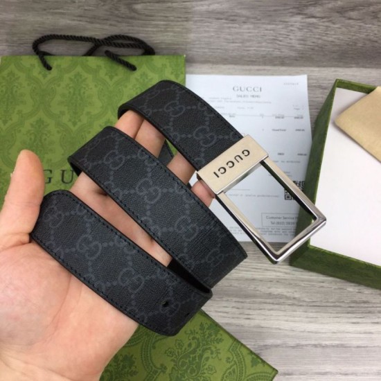 Replica Gucci GG belt with rectangular buckle 722370 35mm Black Steel