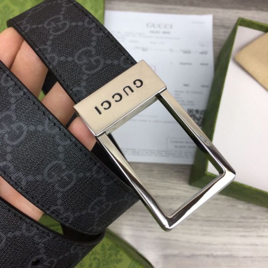 Replica Gucci GG belt with rectangular buckle 722370 35mm Black Steel