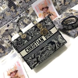 Replica Dior Large Lady D-Lite Bag Toile de Jouy Reverse Embroidery Blue