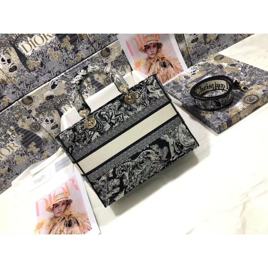 Replica Dior Large Lady D-Lite Bag Toile de Jouy Reverse Embroidery Blue
