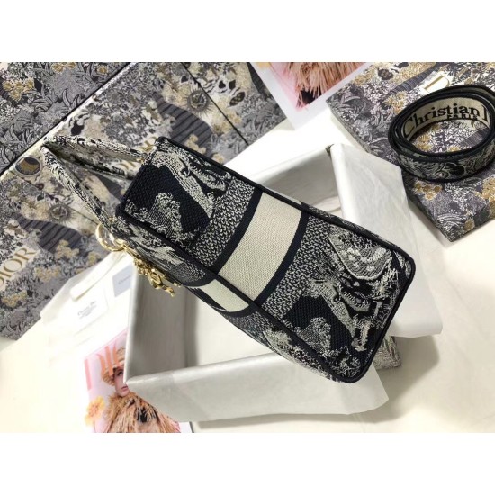 Replica Dior Large Lady D-Lite Bag Toile de Jouy Reverse Embroidery Blue