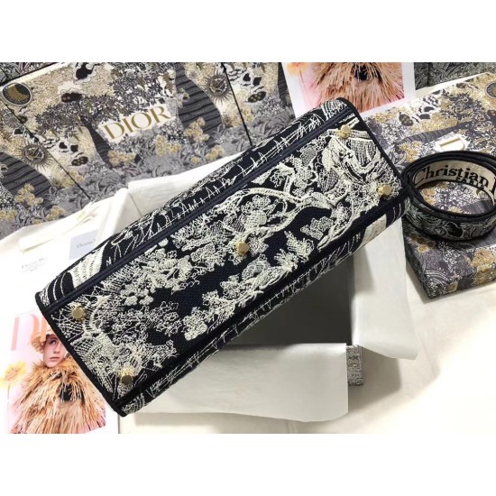 Replica Dior Large Lady D-Lite Bag Toile de Jouy Reverse Embroidery Blue