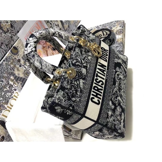 Replica Dior Large Lady D-Lite Bag Toile de Jouy Reverse Embroidery Blue