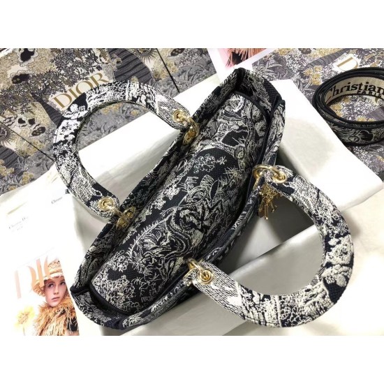 Replica Dior Large Lady D-Lite Bag Toile de Jouy Reverse Embroidery Blue