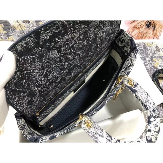 Replica Dior Large Lady D-Lite Bag Toile de Jouy Reverse Embroidery Blue