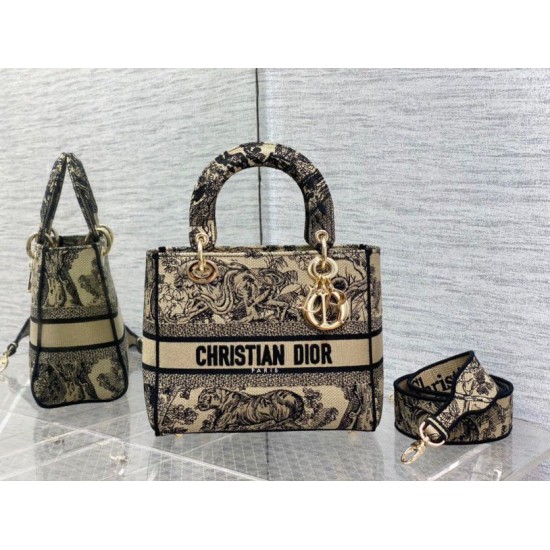Fake Dior Medium Lady D-Lite Bag Toile de Jouy Embroidery Brown Replica Replica Dior Medium Lady D-Lite Bag Toile de Jouy Embroidery Brown