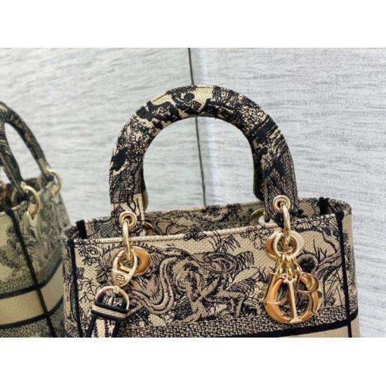 Fake Dior Medium Lady D-Lite Bag Toile de Jouy Embroidery Brown Replica Replica Dior Medium Lady D-Lite Bag Toile de Jouy Embroidery Brown