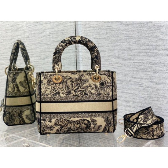 Fake Dior Medium Lady D-Lite Bag Toile de Jouy Embroidery Brown Replica Replica Dior Medium Lady D-Lite Bag Toile de Jouy Embroidery Brown