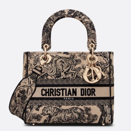 Fake Dior Medium Lady D-Lite Bag Toile de Jouy Embroidery Brown Replica Replica Dior Medium Lady D-Lite Bag Toile de Jouy Embroidery Brown