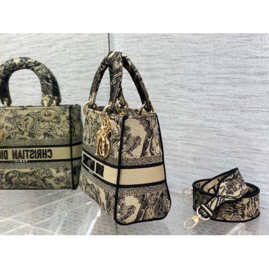 Fake Dior Medium Lady D-Lite Bag Toile de Jouy Embroidery Brown Replica Replica Dior Medium Lady D-Lite Bag Toile de Jouy Embroidery Brown