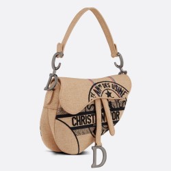 Fake Dior Saddle Bag Jute Canvas with Dior Union Motif Beige Replica