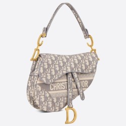 Replica Dior Saddle Bag Dior Oblique Embroidery Gray