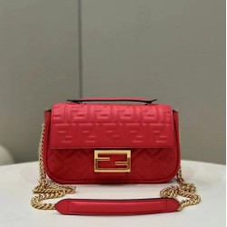 Fake Baguette Chain Midi Bag Nappa Red Replica