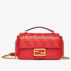Fake Baguette Chain Midi Bag Nappa Red Replica