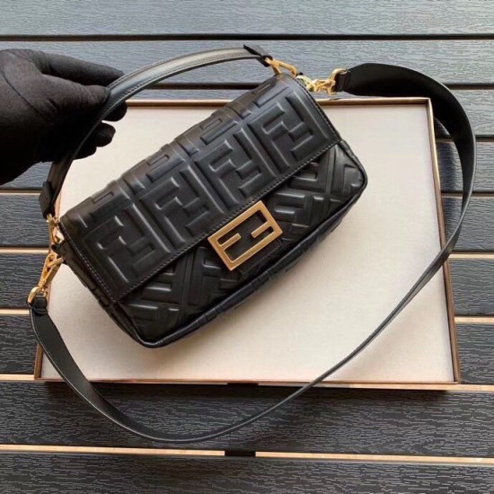 Fake Medium Baguette Bag FF Motif Black Replica Replica Fendi Medium Baguette Bag FF Motif Black