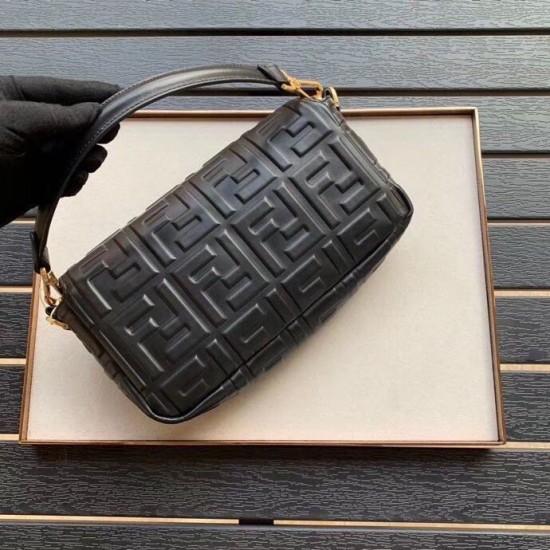 Fake Medium Baguette Bag FF Motif Black Replica Replica Fendi Medium Baguette Bag FF Motif Black