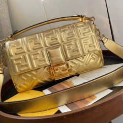 Fake Baguette Large Bag With FF Motif Gold Replica