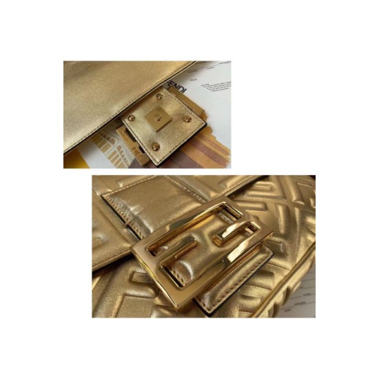 Replica Baguette Large Bag With FF Motif Gold Fake Baguette Large Bag With FF Motif Gold Replica