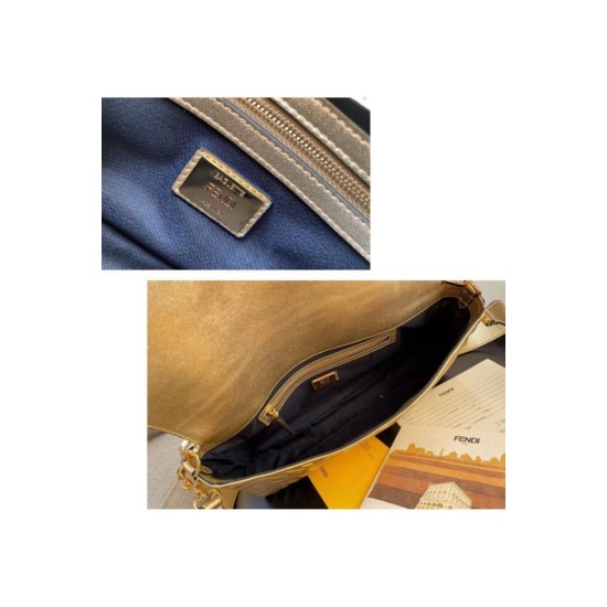 Replica Baguette Large Bag With FF Motif Gold Fake Baguette Large Bag With FF Motif Gold Replica