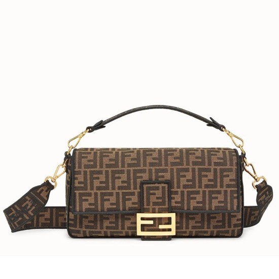 Replica Fendi Baguette Large Bag FF Fabric With Black Trim Replica Fendi Baguette Large Bag FF Fabric With Black Trim