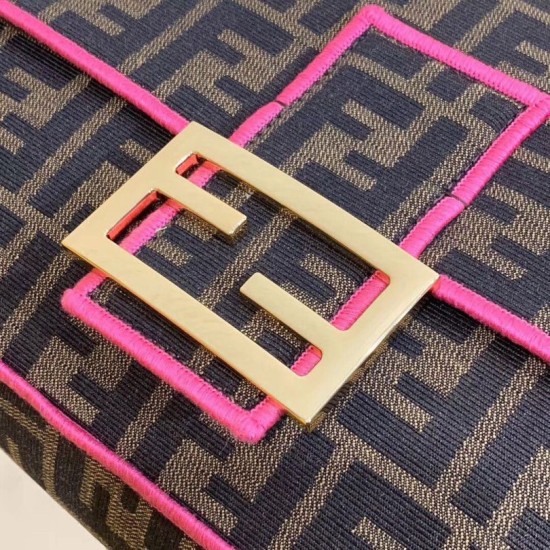 Fake Baguette Large Bag FF Fabric With Pink Trim Replica Replica Baguette Large Bag FF Fabric With Pink Trim