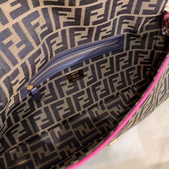 Fake Baguette Large Bag FF Fabric With Pink Trim Replica Replica Baguette Large Bag FF Fabric With Pink Trim