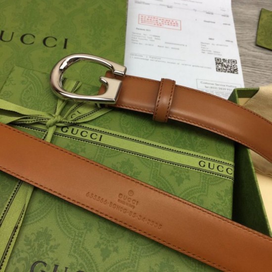 Fake Gucci Thin Belt with G buckle 655566 Brown Replica