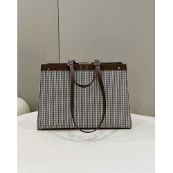 Fake X-Tote houndstooth wool shopper with FF embroidery 8BH374 Brown Replica Replica X-Tote houndstooth wool shopper with FF embroidery 8BH374 Brown